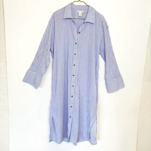H&M CRÊPED BLUE AND WHITE STRIPED SHIRT DRESS XLARGE - Picture 1 of 10